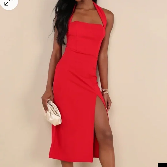 Lulu’s Elegant Red Halter Dress - Picture 1 of 1